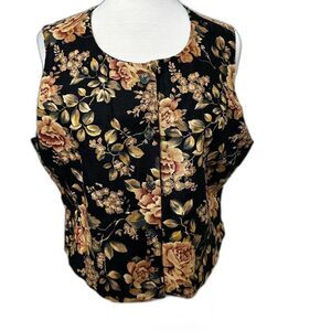 Vintage Eleanor Colton Linen Blend Floral Vest - Women 12 - Dark Romance Cottage
